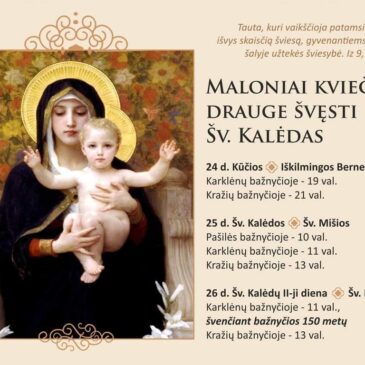 Šv. Kalėdų mišių tvarkaraštis Kražių parapijoje